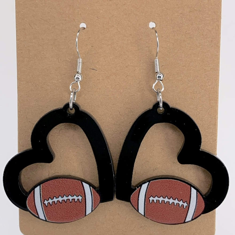 Acrylic Heart Football Dangle Earrings Fashion Jewelry - Picture 4 of 4